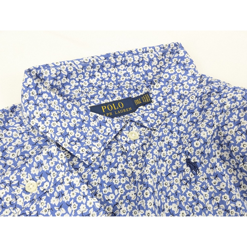 Polo Ralph Lauren Shirt Mens 2XLT Blue White Floral Long Sleeve Button Up Preppy